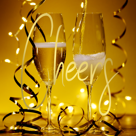 Nieuwjaarskaart Champagne goudfolie