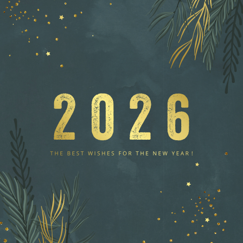 Zakelijke kerstkaart takjes met goudfolie donkergroen