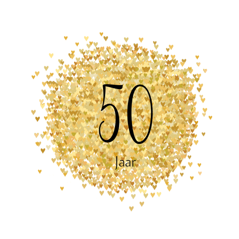Chique trendy uitnodiging 50 jaar verjaardag met hartjes in goudkleur