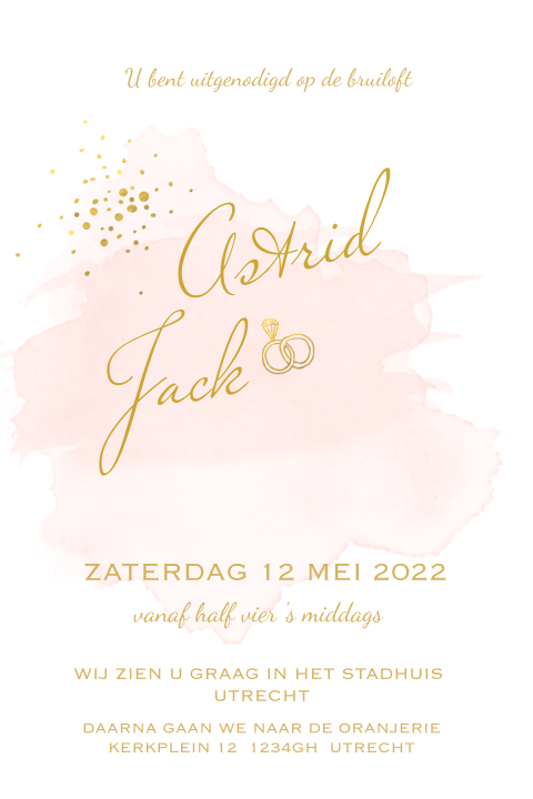 Trouwkaart enkel uitnodiging waterverf roze