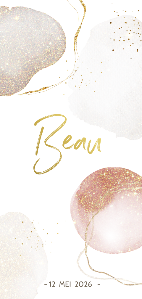 Geboortekaart meisje goudfolie staand glitter en glamour