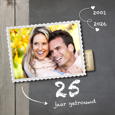 Toffe uitnodiging jubileumfeest 25 jaar getrouwd met foto