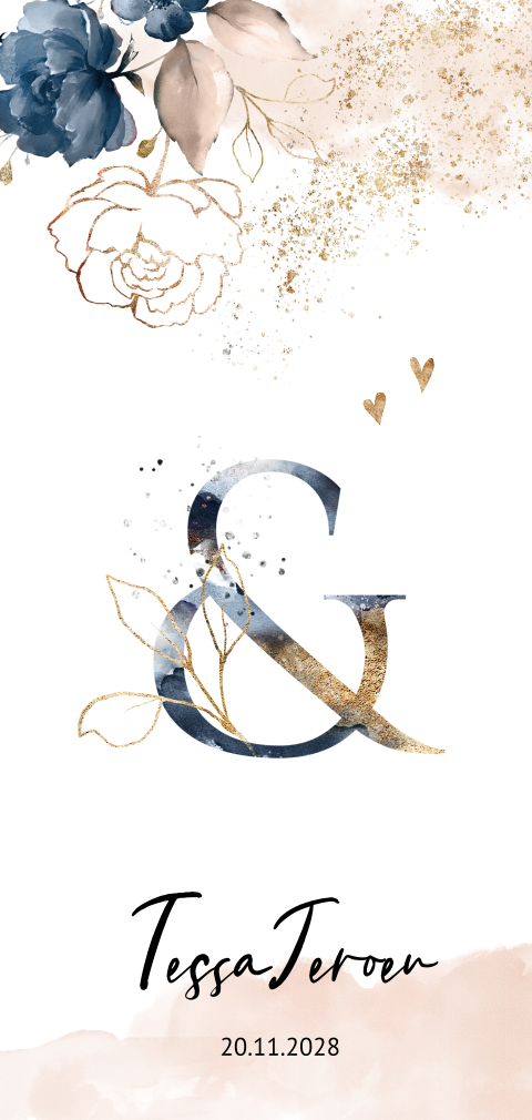 Trouwkaart en teken pastel roze en bloemen