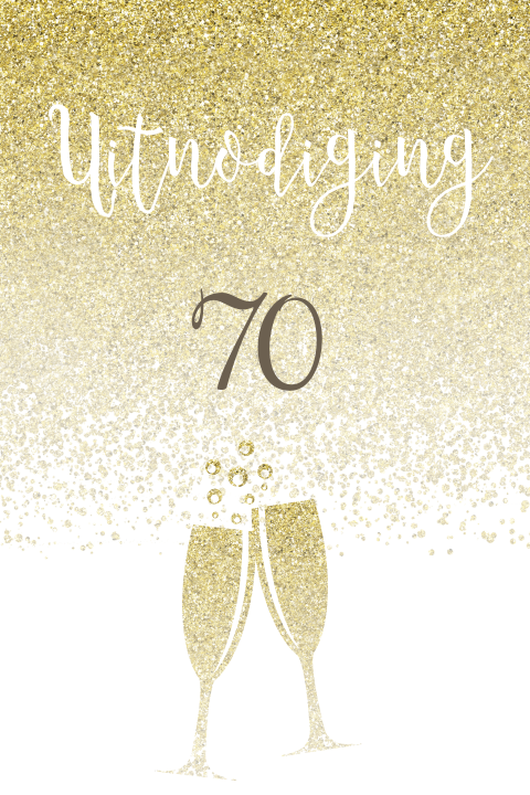 Uitnodiging 70e verjaardag met champagne glazen