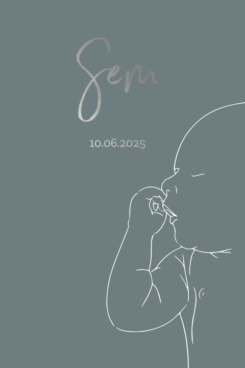 Geboortekaartje voor een jongen met lijntekening van een baby