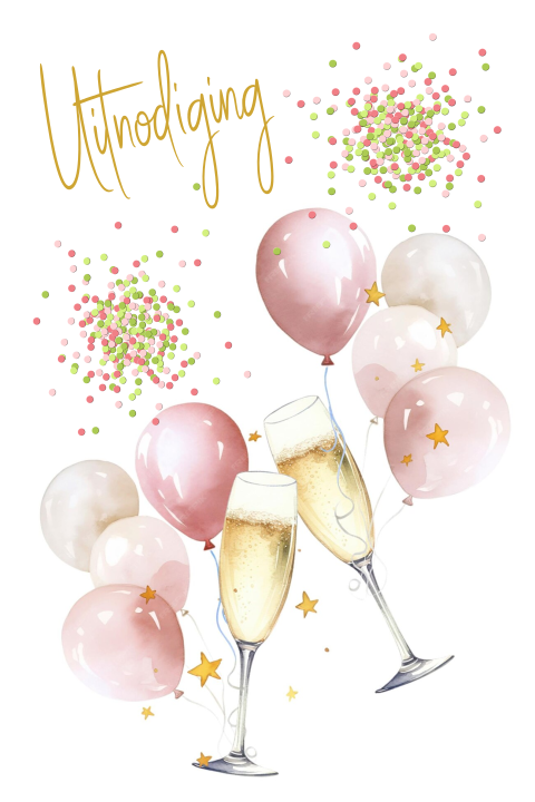 Uitnodiging voor een diner of etentje met ballonnen en champagne 