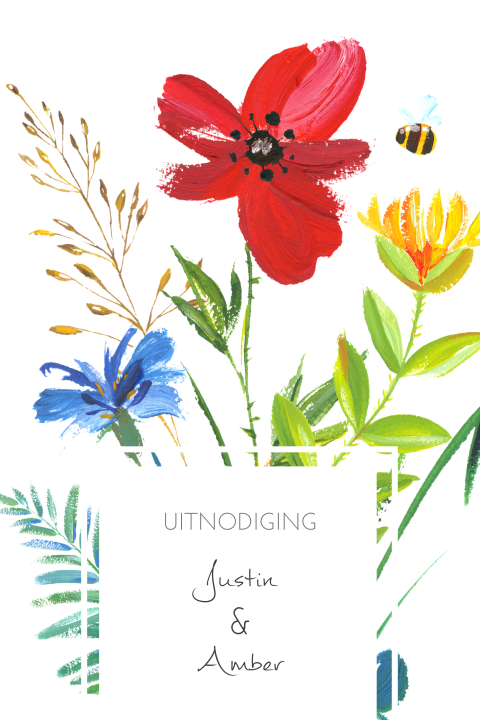 Uitnodiging jubileum feest met vrolijk gekleurde bloemen