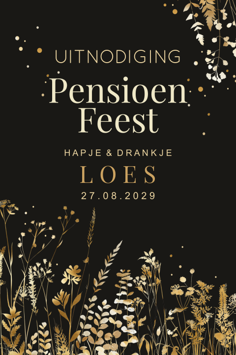 Pensioen feest uitnodiging feestelijk met goudlook takjes
