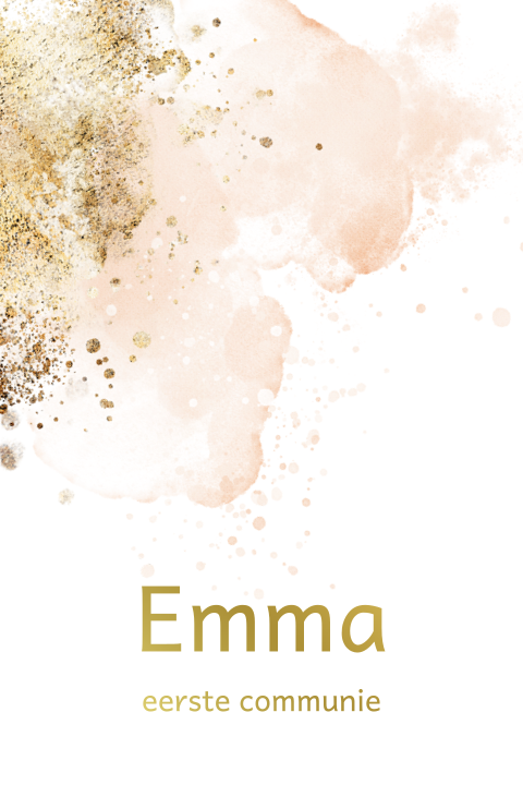 Uitnodiging eerste communie met roze waterverf
