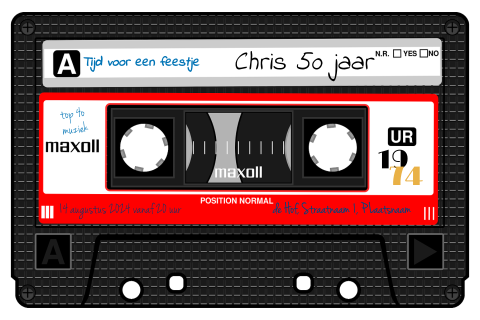 Uitnodiging retro stijl cassettebandje cassette tape