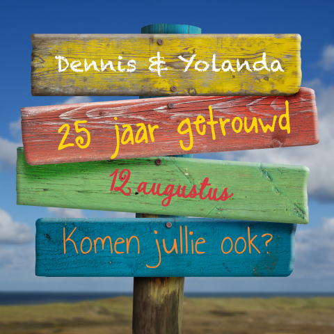 Uitnodigingskaart voor 25 jaar getrouwd met geverfde borden