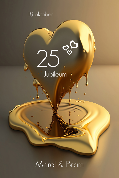 25 jarig huwelijk uitnodiging gouden hart