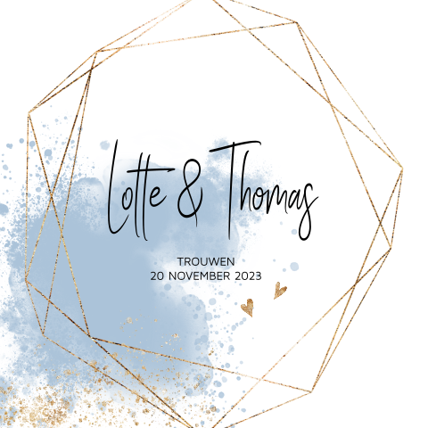 Trouwkaart blauw met geometrische vormen