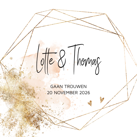 Trouwkaart roze pastel met geometrische vormen