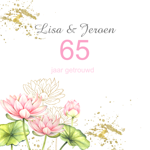 Uitnodiging 65 jarig huwelijksjubileum lotus aquarel