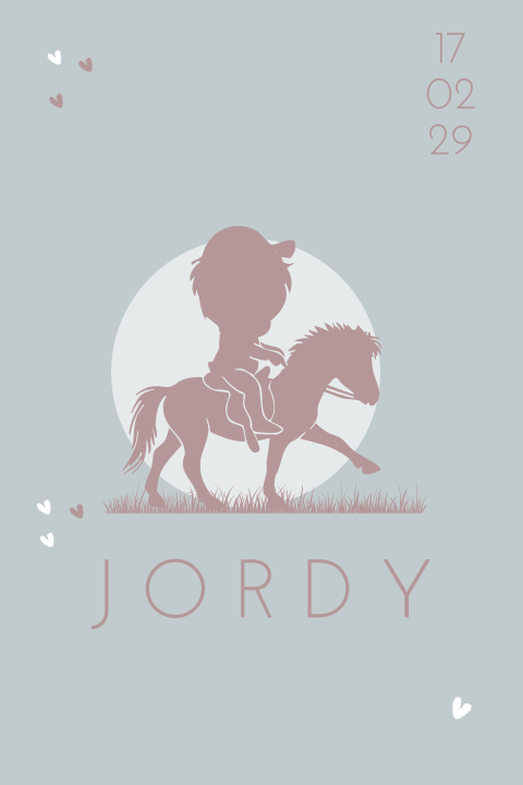 Geboortekaartje jongen silhouet paard en ruiter