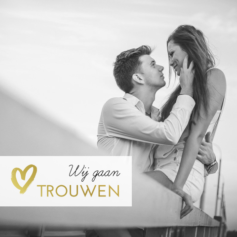 Trouwkaart zwart-wit foto en foliedruk