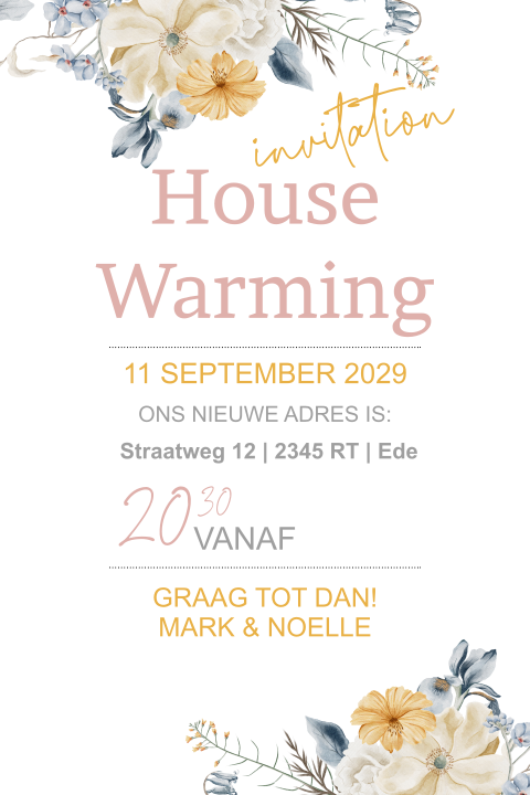 House warming party met bloemen watercolor elementen