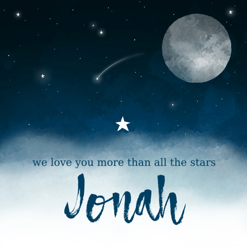 Geboortekaartje jongen sterren, maan, wolken 