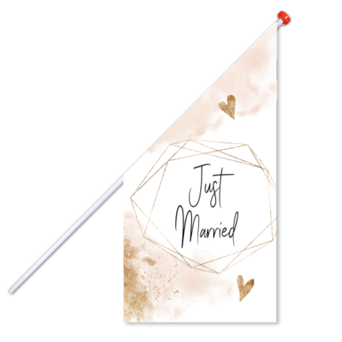 Vlag just married getrouwd hartjes en roze aquarel