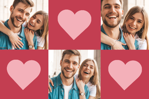 Liefdeskaart foto collage met hartjes