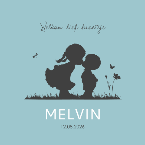 Geboortekaartje silhouet grote zus broertje krulletjes