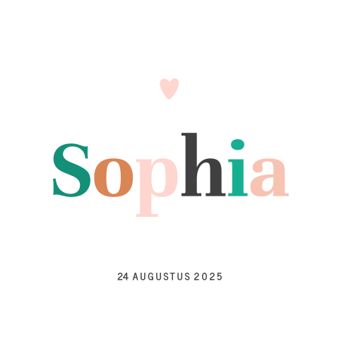 Minimalistisch geboortekaartje meisje vrolijke typografie