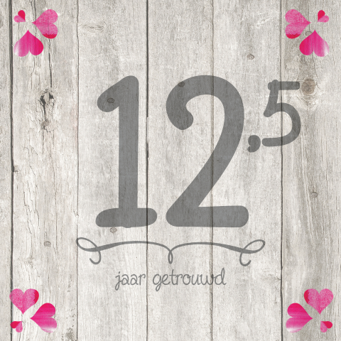12,5 jaar jubileum uitnodiging kaart steigerhout hartjes