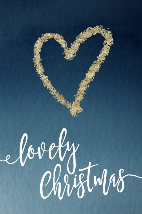 Luxe kerstkaart blauw goud hart