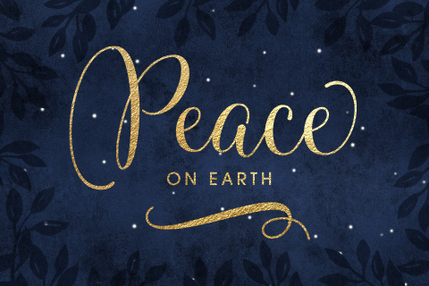 Peace kerstkaart sterren hemel blauw