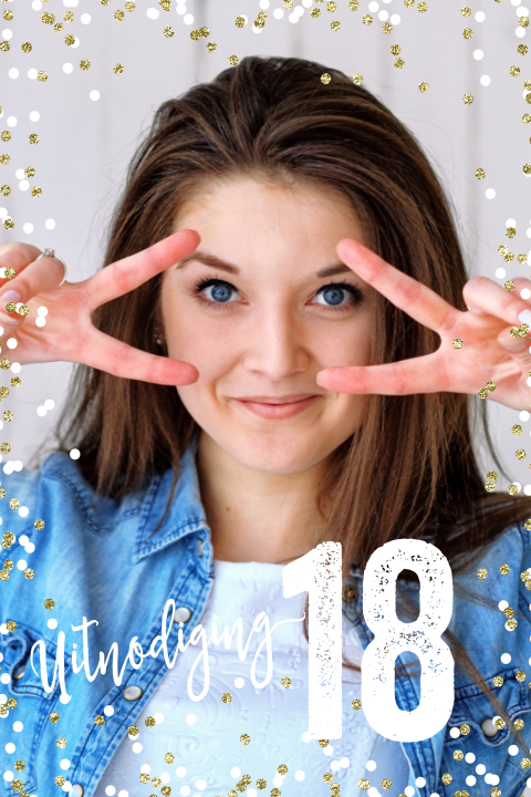 Uitnodiging 18 jaar met foto en feestelijke confetti