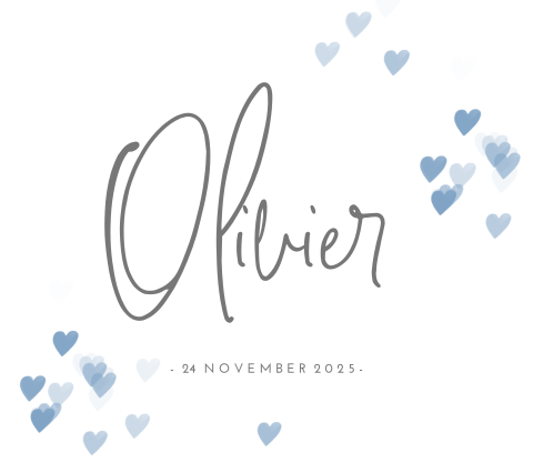 Geboortekaartje wit blauw hartjes jongen Belgisch vierkant