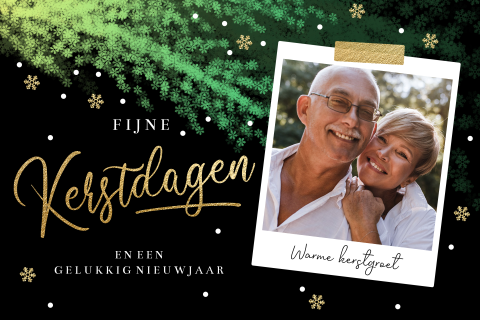 Kerstkaarten met eigen foto sprankelende kersttak van sneeuwvlokjes