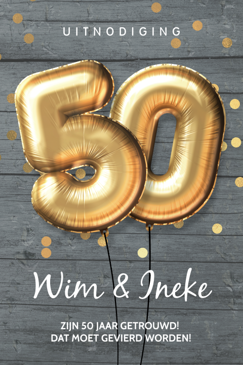 Gouden ballonen uitnodiging 50 jaar getrouwd