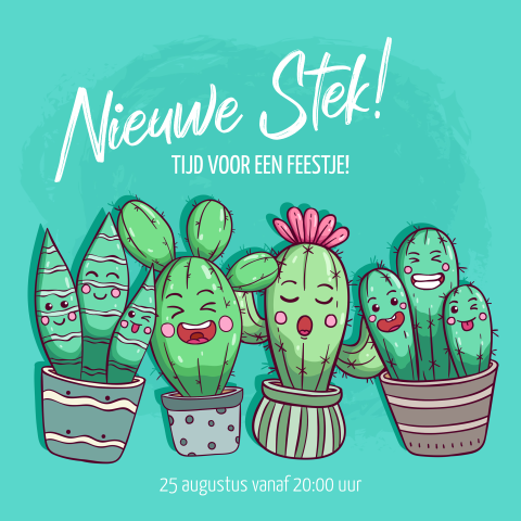 Housewarming uitnodiging nieuwe stek met cactussen