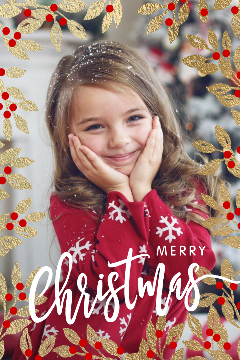 Kerstkaart met foto mistletoe takjes