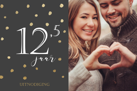 Mooie jubileum uitnodiging 12,5 jarig huwelijk met foto grijs goud