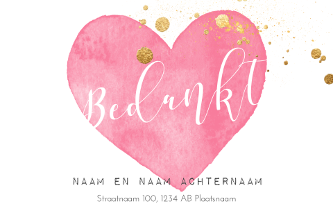 Stijlvolle bedankkaart bruiloft met roze aquarel hart