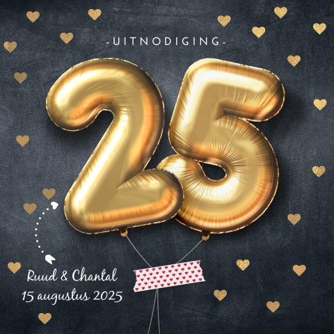 Uitnodiging 25 jarig jubileum gouden ballonnen