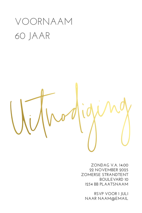 Luxe uitnodiging verjaardag foliedruk goud wit ontwerp