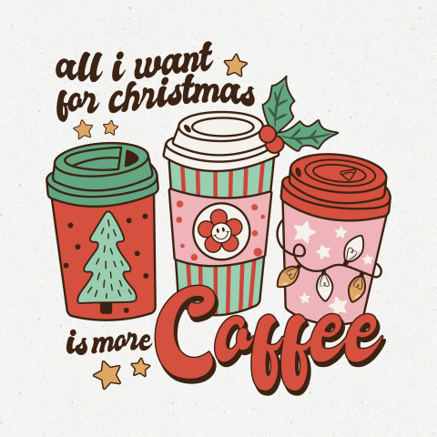 Grappige kerstkaart met koffie illustratie