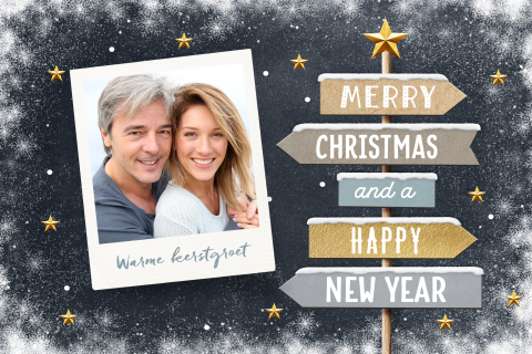 Wegwijzer kerstkaart met eigen foto