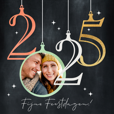 Kerstkaart foto in kerstbal nieuwjaarskaarten 2025