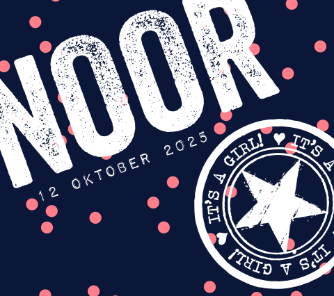 Geboortekaartje stoer meisje Belgisch vierkant