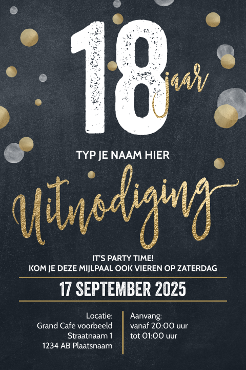 Stijlvolle verjaardag uitnodiging 18 jaar krijtbord