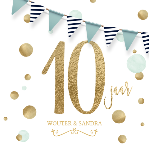 Jubileum uitnodiging 10 jaar feest vlaggetjes stippen