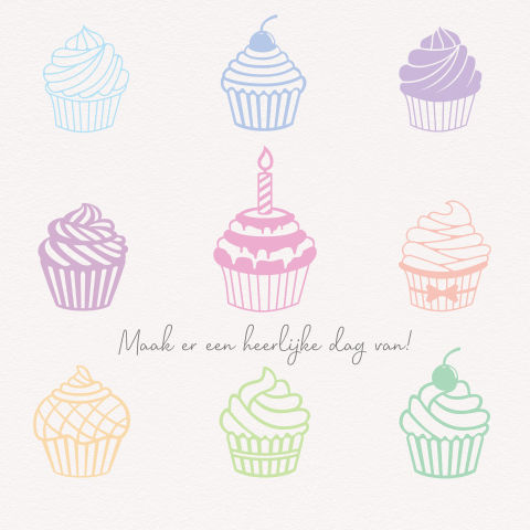 Verjaardagskaart cupcakes pastel kleuren