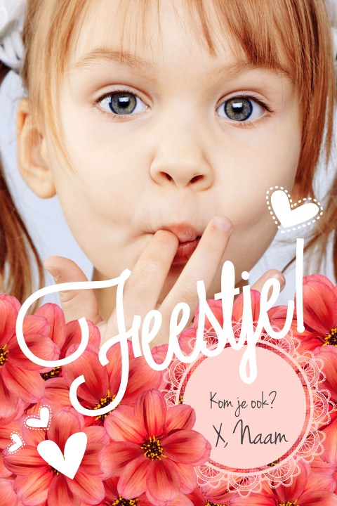 Lieve uitnodiging kinderfeestje meisje roze bloemen