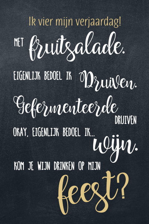 Grappige uitnodiging fruitsalade wijn