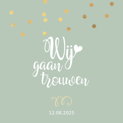 Trouwkaart groen confetti